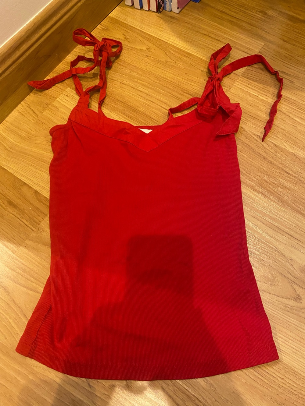 LOFT Red Ribbed Tie-Shoulder Tank